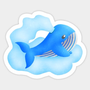 Blue whale blowing cloud.Flying with cloud. Sticker